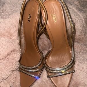 Zara Metallic Gold Heels with Sparkling Accents